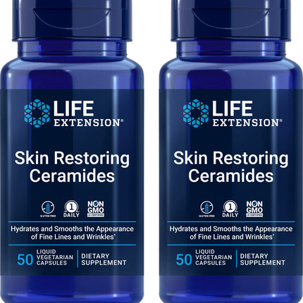 Life Extension Skin Restoring Ceramides – 2 x 50 Liquid Veg Caps | Non-GMO, Vegetarian