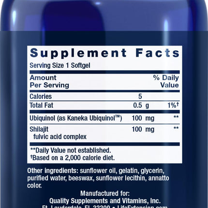 Life Extension COQ10 Super Ubiquinol 100mg with Enhanced Mitochondrial Support - 90 Softgels
