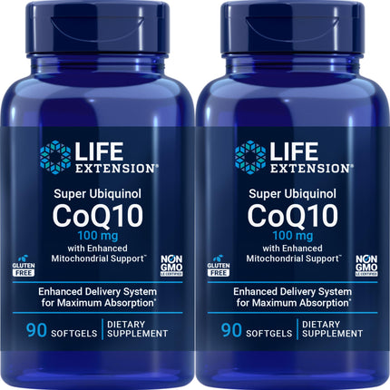Life Extension COQ10 Super Ubiquinol 100mg – 90 Softgels (Pack of 2) with Enhanced Mitochondrial Support