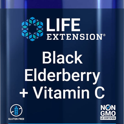 Life Extension Black Elderberry + Vitamin C | Everyday Immune Support, 60 Vegetarian Capsules