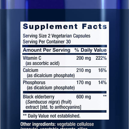 Life Extension Black Elderberry + Vitamin C | Everyday Immune Support, 60 Vegetarian Capsules