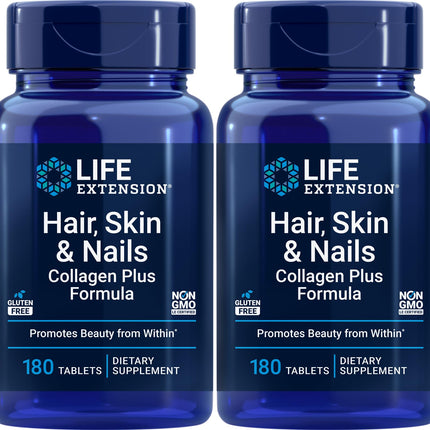 Life Extension Hair, Skin & Nails Collagen Plus Formula | 180 Tablets Pack of 2