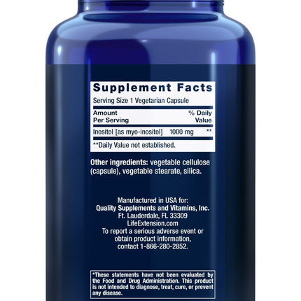 Life Extension Inositol Caps – 1000 mg Myo-Inositol for Mood, Metabolism & Hormone Balance – Gluten-Free, Non-GMO, Vegetarian – 360 Capsules