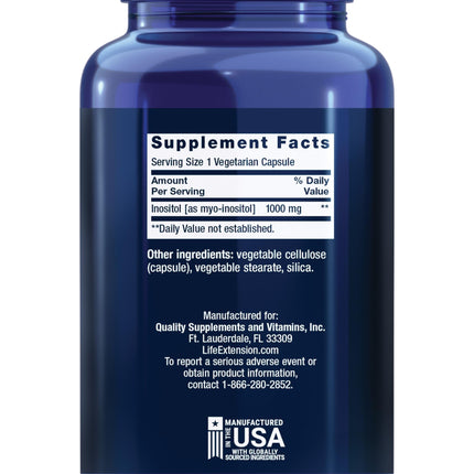 Life Extension Inositol Caps – 1000 mg Myo-Inositol for Mood, Metabolism & Hormone Balance – Gluten-Free, Non-GMO, Vegetarian – 360 Capsules