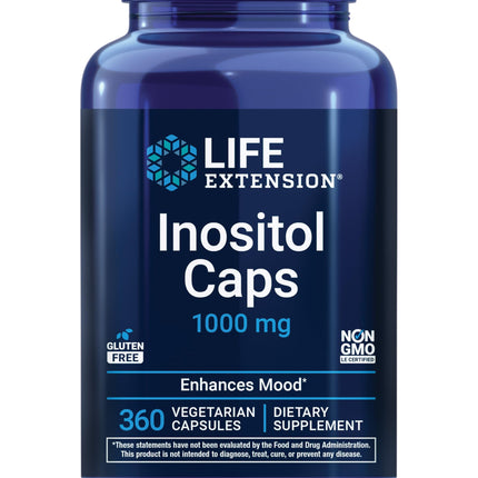 Life Extension Inositol Caps – 1000 mg Myo-Inositol for Mood, Metabolism & Hormone Balance – Gluten-Free, Non-GMO, Vegetarian – 360 Capsules