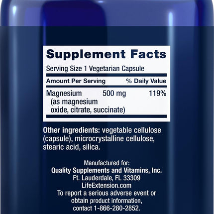 Life Extension Magnesium Caps 500mg – 270 Capsules (Pack of 2) | Vegan, Non-GMO