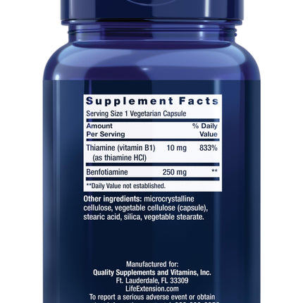 Life Extension Mega Benfotiamine 250 mg | Fat-Soluble Vitamin B1, 120 Capsules