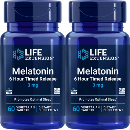 Life Extension Melatonin 6 Hour Timed Release 3 mg | 60 Vegetarian Tablets (Pack of 4) - Sleep Support