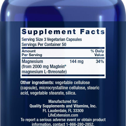 Life Extension Neuro-Mag 150 Vegetarian Capsules (Pack of 2) – Magnesium L-Threonate (Magtein) Supplement