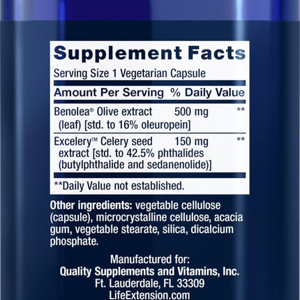 Life Extension Advanced Olive Leaf Vascular Support, 60 Vegetarian Capsules (Pack of 2)