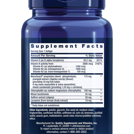 Life Extension Once-Daily Health Booster – Vitamin K1/K2, Vitamin E, Saffron & Lutein | 60 Softgels | Non-GMO, Gluten-Free
