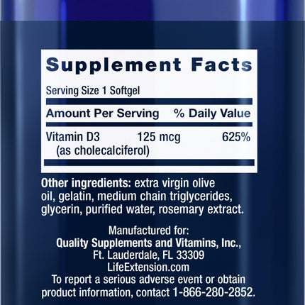 Life Extension Vitamin D3 5000 IU - 120 Softgels (Pack of 2)