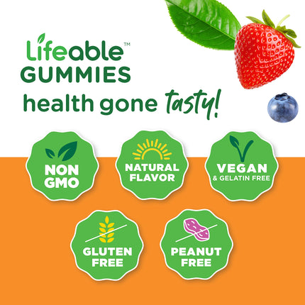 Lifeable Glucose Gummies – Mixed Berry, Gluten Free & Non-GMO (90 Gummies Pack)