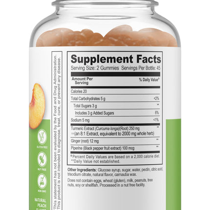 Lifeable Turmeric Curcumin with Ginger & Black Pepper Extract – 2000mg per Serving, 90 Gummies (Pack of 2) – Great Tasting Peach Flavor, Vegetarian & Non-GMO