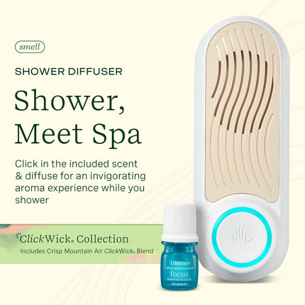 Lifelines Shower Diffuser - Wall-Mounted Essential Oil Diffuser with Auto Shut-Off | ClickWick Blends Included