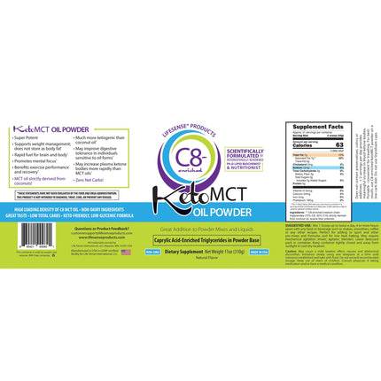 LifeSense C8 MCT Oil Powder Unflavored – Keto-Friendly, Coconut-Sourced | PhD Nutrition USA