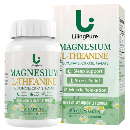 LilingPure Triple Magnesium Complex with L-Theanine – 200mg Mg + 100mg L-Theanine | 90 Capsules