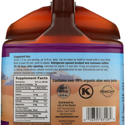 Lily of the Desert Aloe Vera Juice - Organic Inner Fillet, Preservative-Free, 128 Fl Oz | Gut Health & Skin