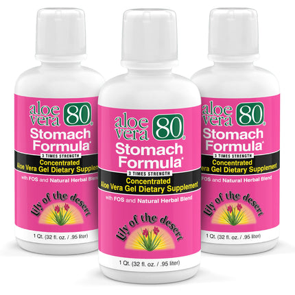 Lily Of The Desert Aloe Vera 80 Stomach Formula – 32 Oz Pack of 3 | Aloe Vera Juice with Slippery Elm, Chamomile, Peppermint & Ginger for Gut Health