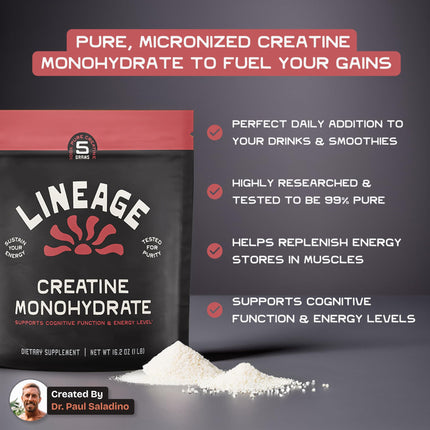 Lineage Provisions Micronized Creatine Monohydrate with Sea Salt – Micronized Creatine Powder for Training & Performance | 90 Servings