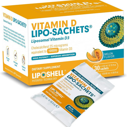 Lipo-Sachets Liposomal Vitamin D3 – 1000IU per Serving, Immune Support, High Absorption, GMO Free, 30 Packets