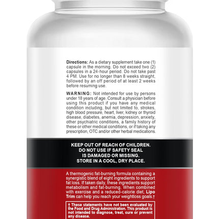Lipo Trim - Advanced Lipogenic Thermogenic Diet Pills – Boost Energy, Focus, and Fat Loss – 60 Capsules