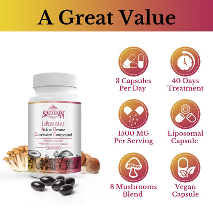 1500mg Liposomal AHCC Supplement - Immune Support & Liver Function, 720 Soft Gels