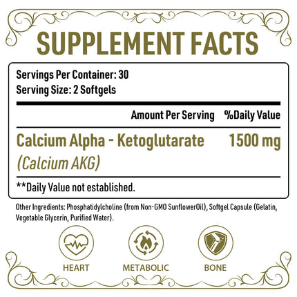 AJAXERRUE Liposomal Calcium AKG 1500 mg – Enhanced Absorption for Longevity & Metabolic Support | 60 Softgels