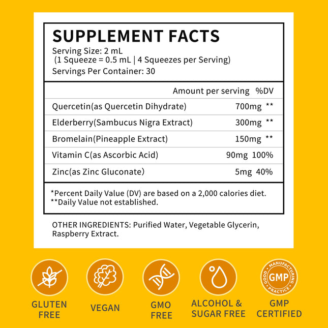 (2 Pack) Liposomal Quercetin with Bromelain Liquid Drops – 700mg Quercetin + Bromelain