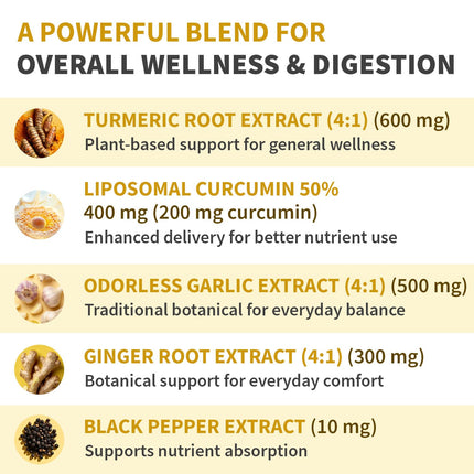 Liposomal Turmeric - High-Absorption Curcumin with Black Pepper (120ct) | Non-GMO