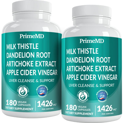PrimeMD 32-in-1 Liver Support with Milk Thistle – 180 Count (Pack of 2) – 1426mg