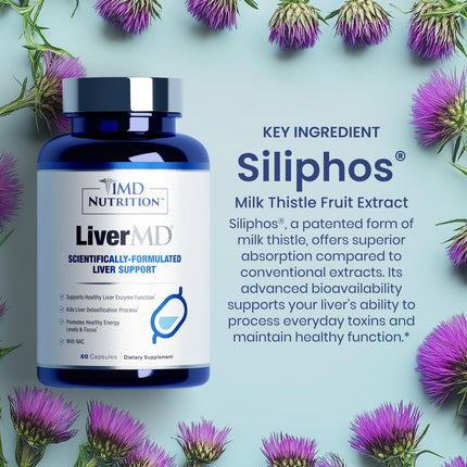1MD Nutrition LiverMD - Liver Support Supplement with Siliphos Silybin & NAC | 60 Capsules