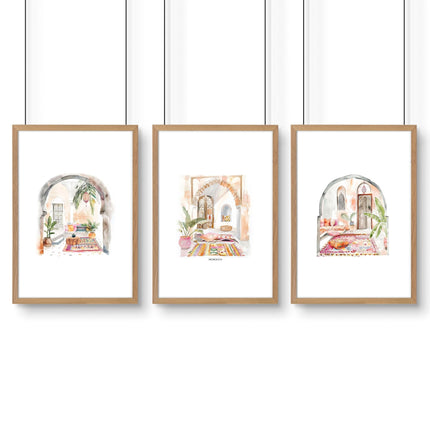 Living Room Paintings | Set of 3 Moroccan Inspired Wall art Prints