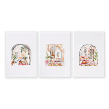 Living Room Paintings | Set of 3 Moroccan Inspired Wall art Prints