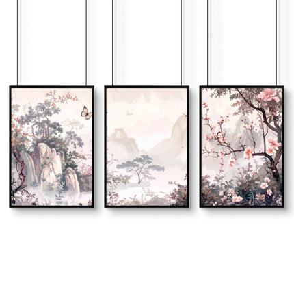 Living Room Picture Wall | Set of 3 Chinoiserie Wall art Prints