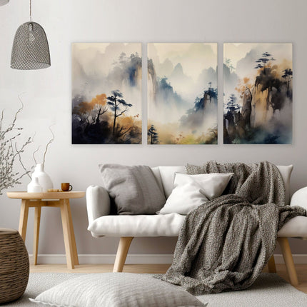 Living Room Wall Decor Modern | Set of 3 Asian Inspired Wall art Prints