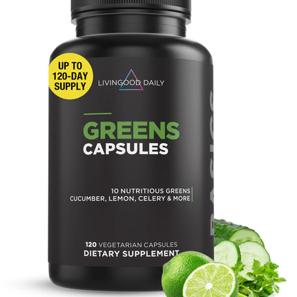 Livingood Daily Greens Capsules – Plant-Based Super Greens for Digestion & Gut Health (120 Ct)