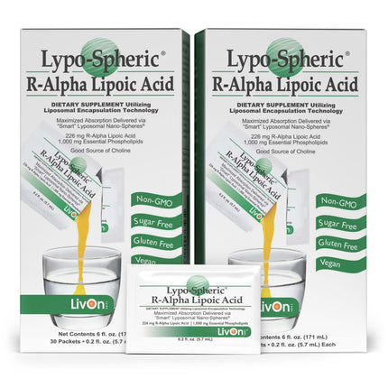 LivOn Liposomal R-Alpha Lipoic Acid – 226 mg Per Packet | 30 Packets | 2-Pack