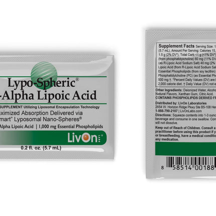 LivOn Liposomal R-Alpha Lipoic Acid – 226 mg Per Packet | 30 Packets | 2-Pack