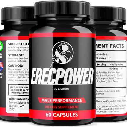 LIVORKA Erecpower Multivitamin for Men – Advanced Formula Capsules, 300 Pills/Bottle, Pack of 5 (5-Month Supply)