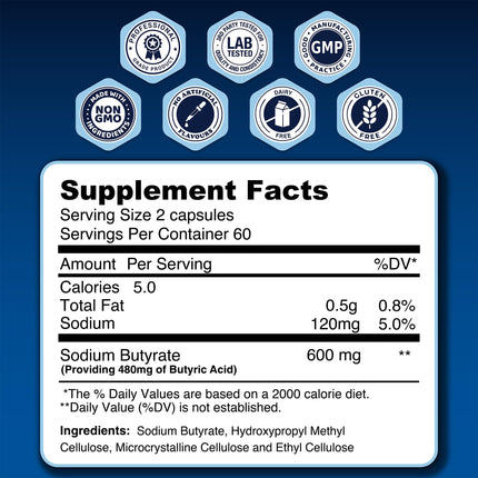 LongJuvity Sodium Butyrate 300mg – Postbiotic Gut Health & Leaky Gut Support