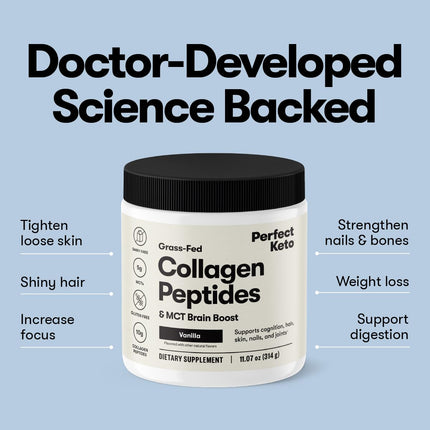 Perfect Keto Collagen Peptides with MCT Oil – Grass-Fed, Low Carb, Chocolate