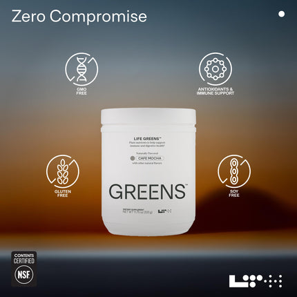 LTH Life Greens – Premium Superfood Powder with Probiotics & Enzymes (Cafe Mocha, 11.75 oz)