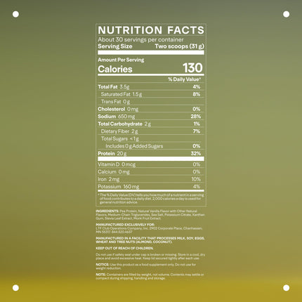 LTH Vital Vegan Protein – Plant-Based Pea Protein Powder | Vanilla, 30 Servings | Dairy Free & Soy Free