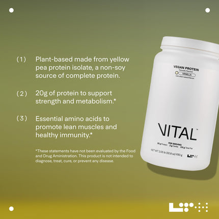 LTH Vital Vegan Protein – Plant-Based Pea Protein Powder | Vanilla, 30 Servings | Dairy Free & Soy Free
