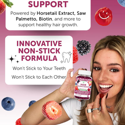 Lunakai USA Made Hair Gummies – Biotin, Zinc & Horsetail | Hair Growth Vitamins 60ct