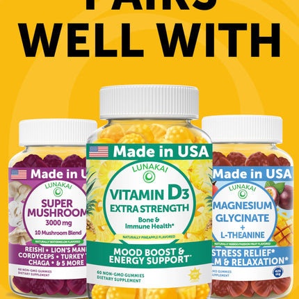 Lunakai USA Made Turmeric Gummies with Ginger & BioPerine – High Absorption, Joint & Immune Support (60ct)