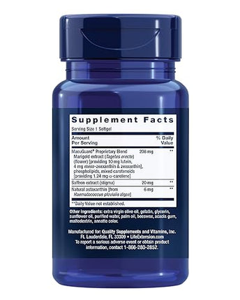 Life Extension MacuGuard Ocular Support – Eye Health with Lutein, Zeaxanthin, Meso‑Zeaxanthin, Saffron & Astaxanthin | 60 Softgels