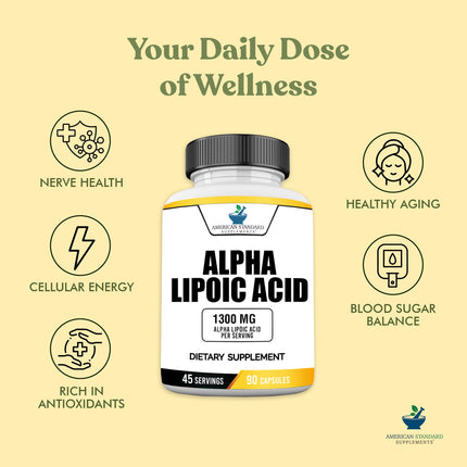 American Standard Alpha Lipoic Acid 1300mg per Serving - 90 Capsules, Pack of 2