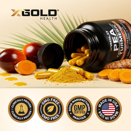 X Gold Health Pea PEA + Turmeric Curcumin Complex – 1600mg Micronized, 99% PEA & 95% Curcuminoids – Joint Support, Mobility & Comfort – Made in USA